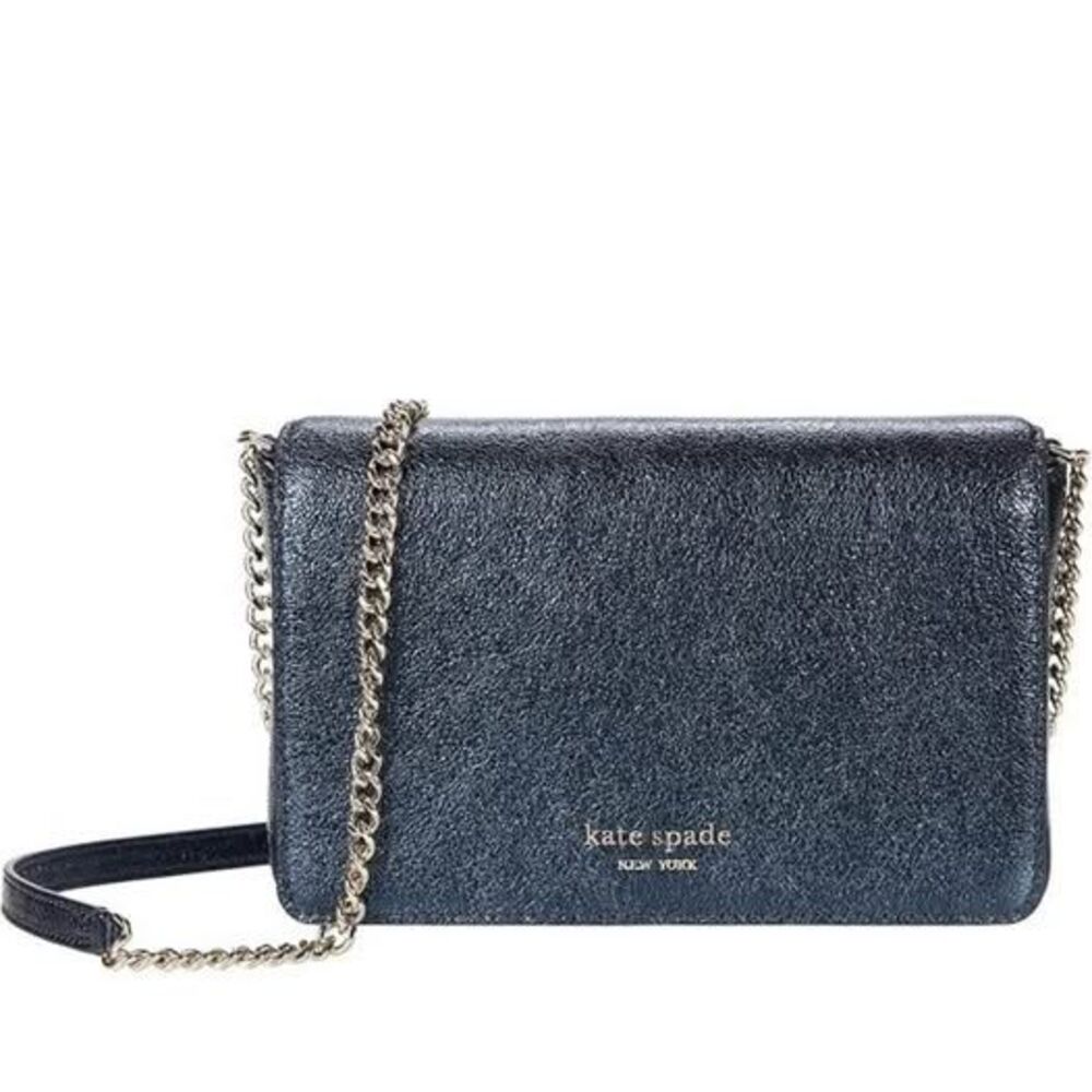 Kate Spade Spencer Metallic Chain Wallet Crossbody~Metal Night~NWT